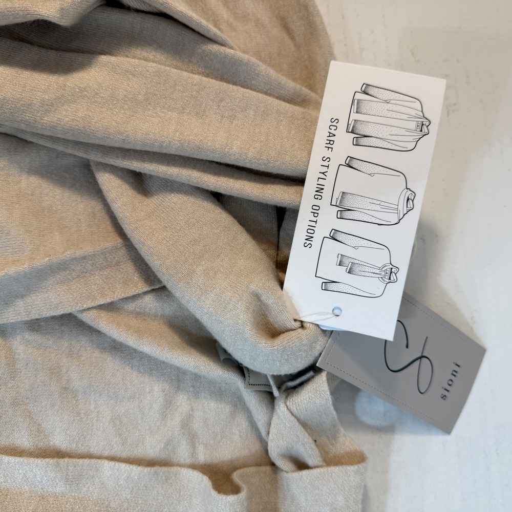 Sioni Womens Cardigan sz M Open Front Pockets Beige Scarf Styling Options light - Picture 2 of 16